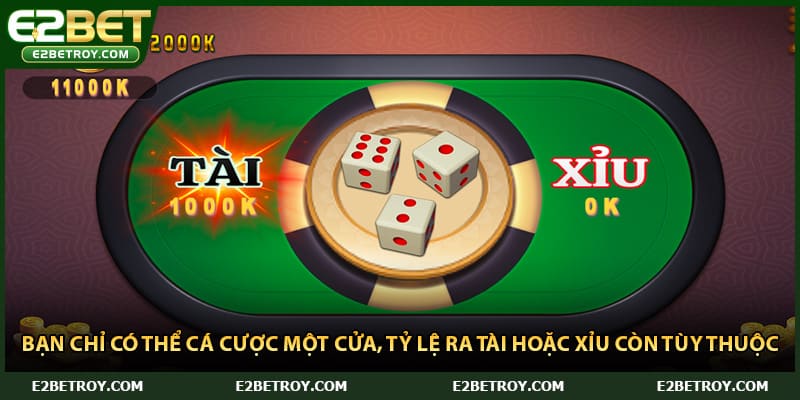Bạn chỉ có thể cá cược một cửa, tỷ lệ ra tài hoặc xỉu còn tùy thuộc 